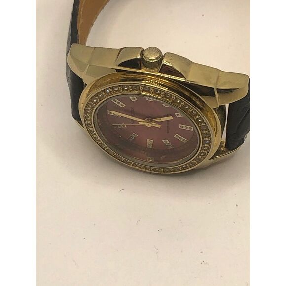 Anne Klein Unisex Black Leather Analog Red Dial Quartz Genuine Wrist Watch OP283 - Picture 6 of 9